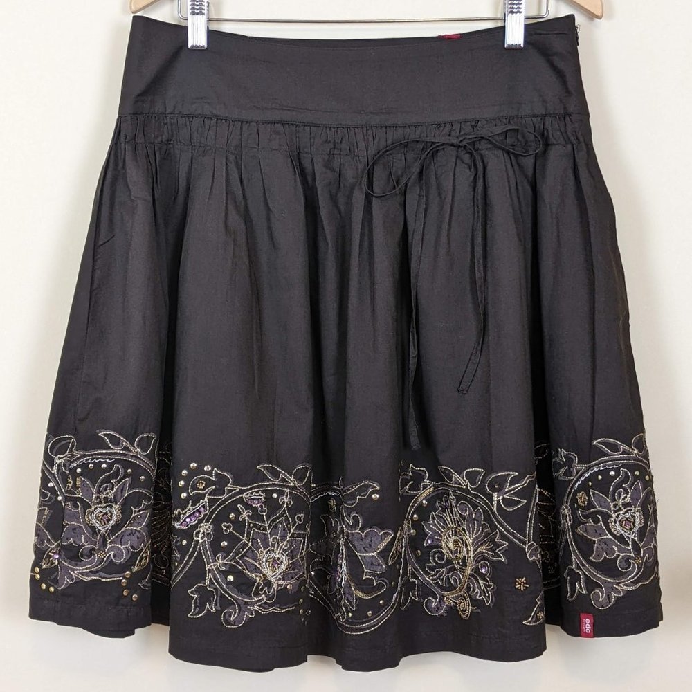 EDC by Esprit Brown Low Waist Embroidered Skirt with decorated stones Size 7